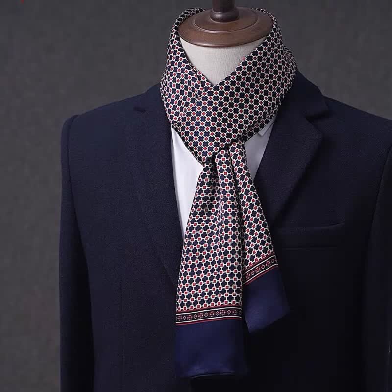 Sciarpa lunga sottile in pura seta con motivo geometrico, ideale per il business maschile. - Stile n. 13 - image 12
