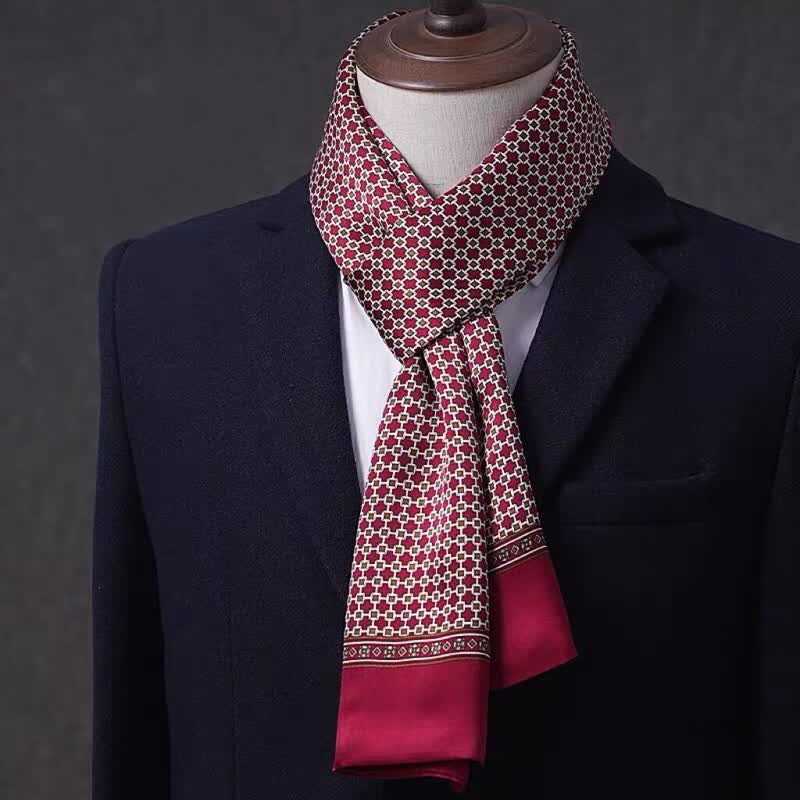 Sciarpa lunga sottile in pura seta con motivo geometrico, ideale per il business maschile. - Stile n. 6 - image 5