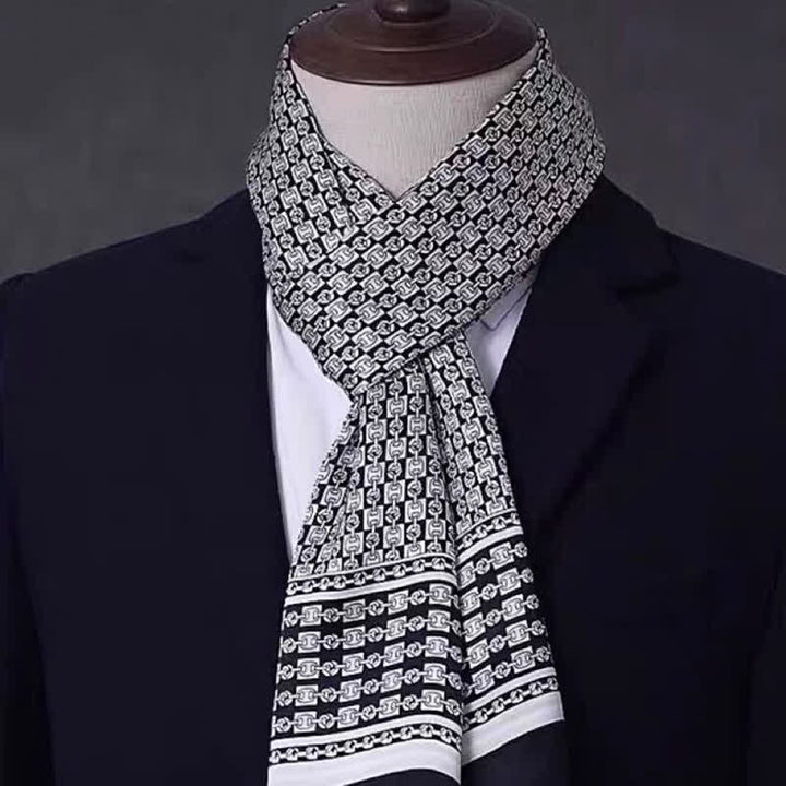 Sciarpa lunga sottile in pura seta con motivo geometrico, ideale per il business maschile. - Stile n. 20 - image 19