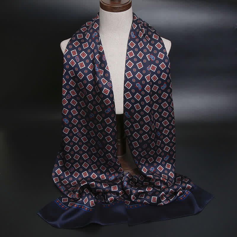 Sciarpa lunga e sottile in pura seta con motivo Paisley a quadrati ripetuti da uomo - Marina Militare - image 1