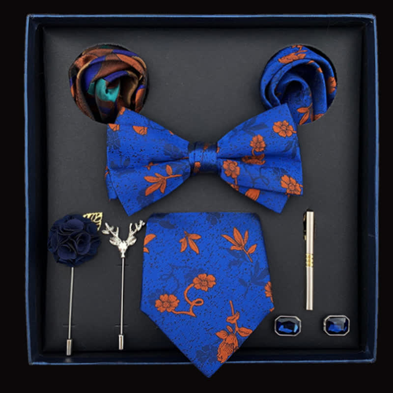 8 pezzi papillon da uomo blu royal e arancione con margherite piccole, confezione regalo - Blu reale e arancione - image 0