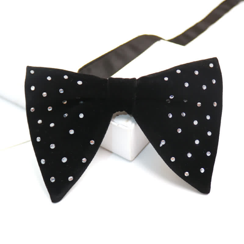 Papillon oversize a punta in velluto con strass sparsi da uomo - Nero - image 2