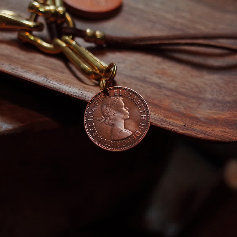 Portachiavi in pelle con clip da cintura in ottone anticato stile meccanico