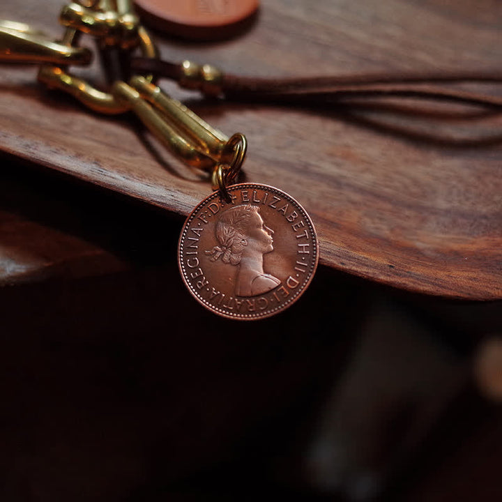 Portachiavi in pelle con clip da cintura in ottone anticato stile meccanico