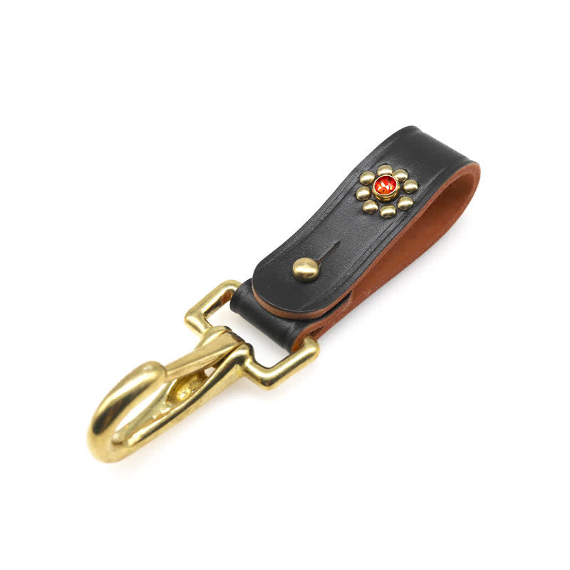 Rivetti Portachiavi in ottone borchiato Cintura Portachiavi in pelle