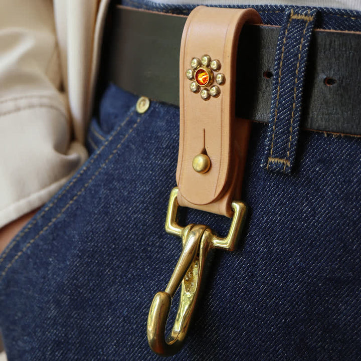 Rivetti Portachiavi in ottone borchiato Cintura Portachiavi in pelle