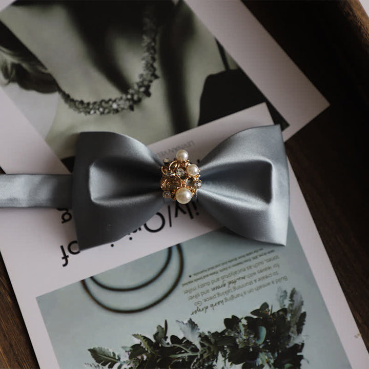 Papillon da uomo con fiori dorati e perle finte - Grigio argento - image 8