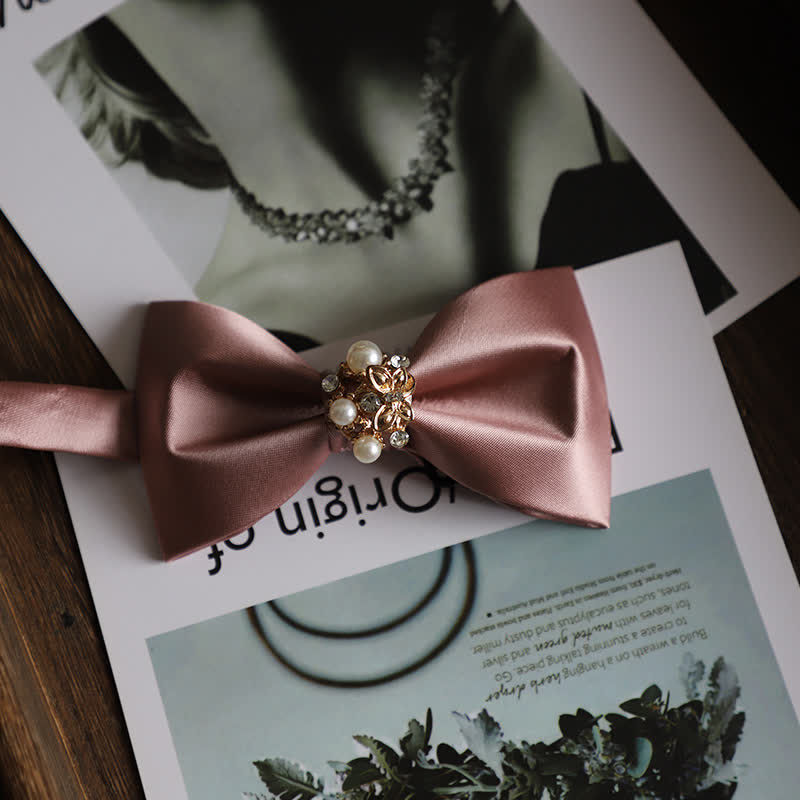 Papillon da uomo con fiori dorati e perle finte - Rosa - image 11
