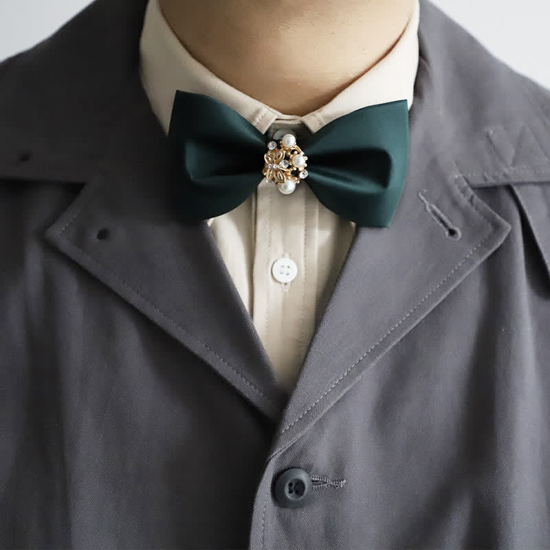Papillon da uomo con fiori dorati e perle finte