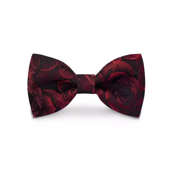 Papillon da uomo in tessuto jacquard con rose bordeaux