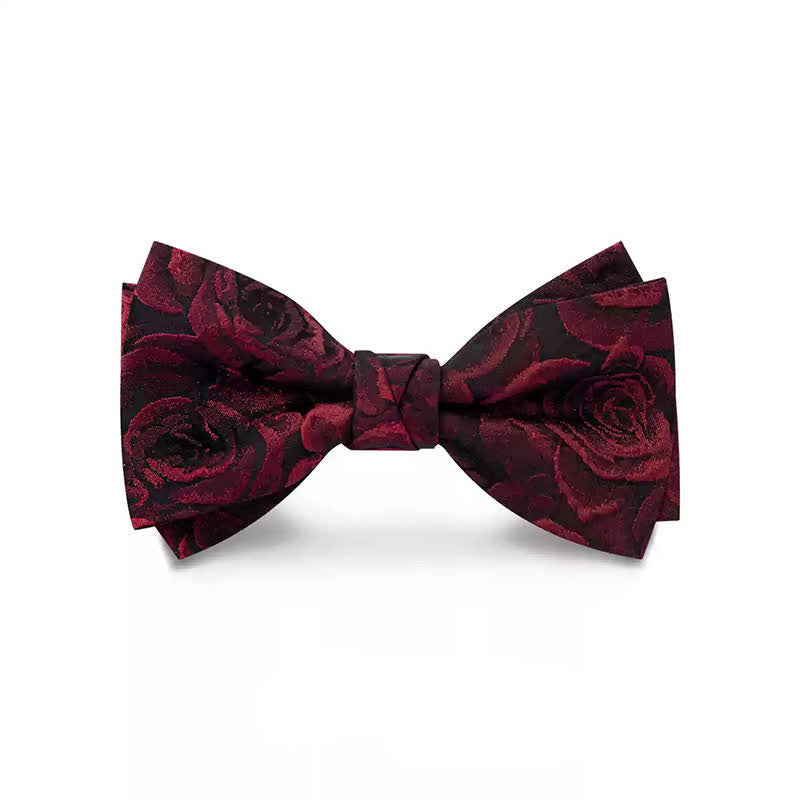 Papillon da uomo in tessuto jacquard con rose bordeaux