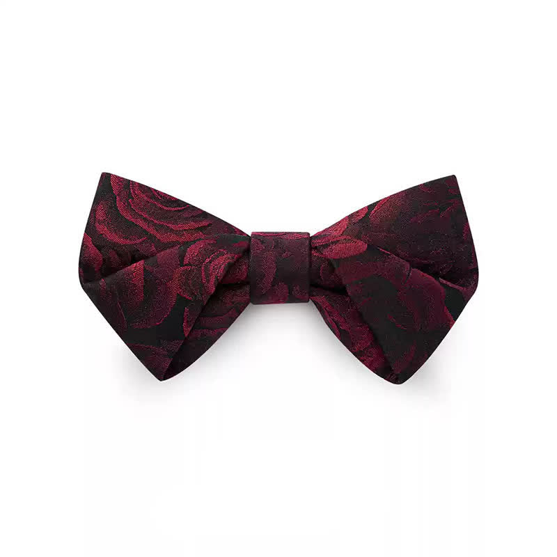Papillon da uomo in tessuto jacquard con rose bordeaux