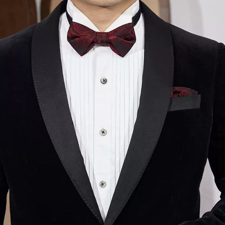 Papillon da uomo in tessuto jacquard con rose bordeaux