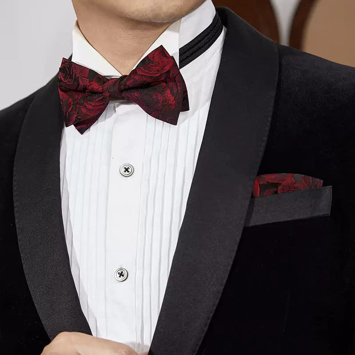 Papillon da uomo in tessuto jacquard con rose bordeaux