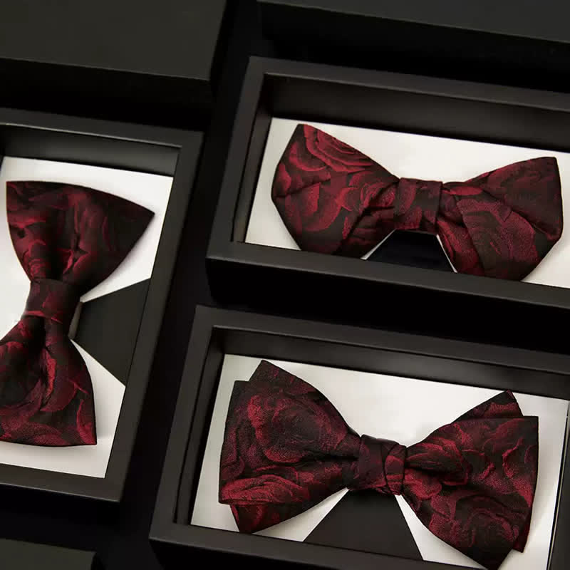 Papillon da uomo in tessuto jacquard con rose bordeaux