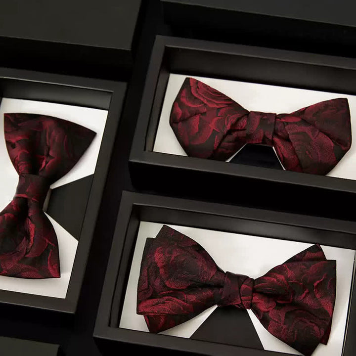 Papillon da uomo in tessuto jacquard con rose bordeaux