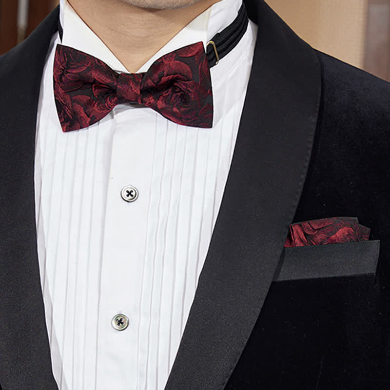 Papillon da uomo in tessuto jacquard con rose bordeaux