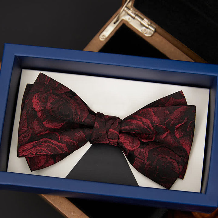 Papillon da uomo in tessuto jacquard con rose bordeaux