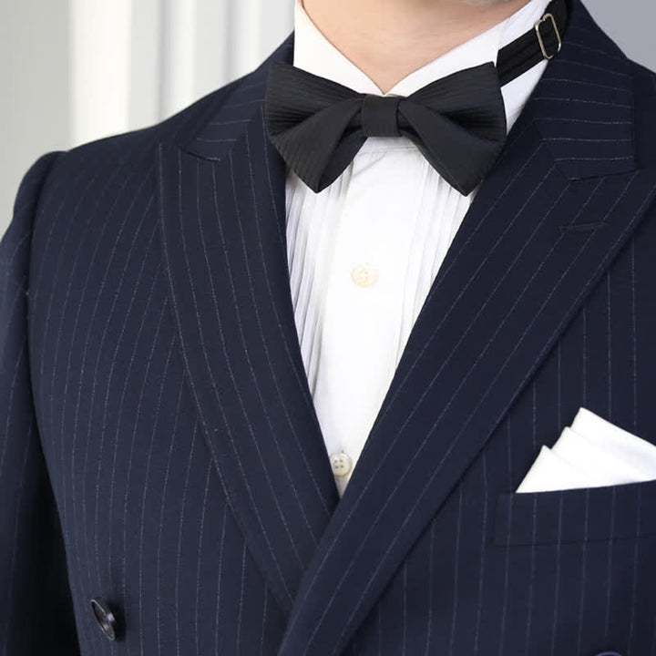 Papillon da uomo in twill nero sottile a righe blu navy
