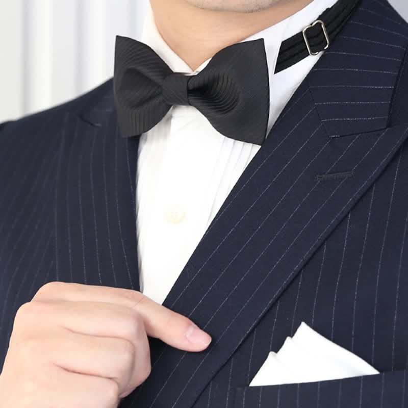 Papillon da uomo in twill nero sottile a righe blu navy - image 9