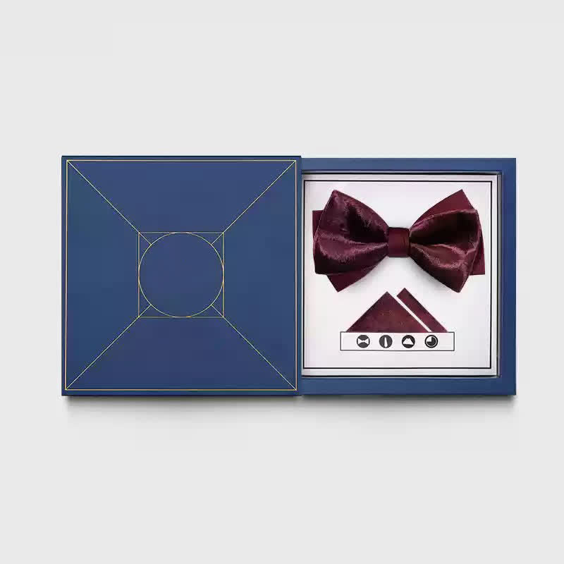 Papillon da uomo romantico in velluto bordeaux - Stile n. 1 - Papillon + fazzoletto - image 2