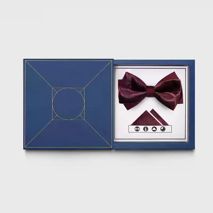 Papillon da uomo romantico in velluto bordeaux - Stile n. 1 - Papillon + fazzoletto - image 2