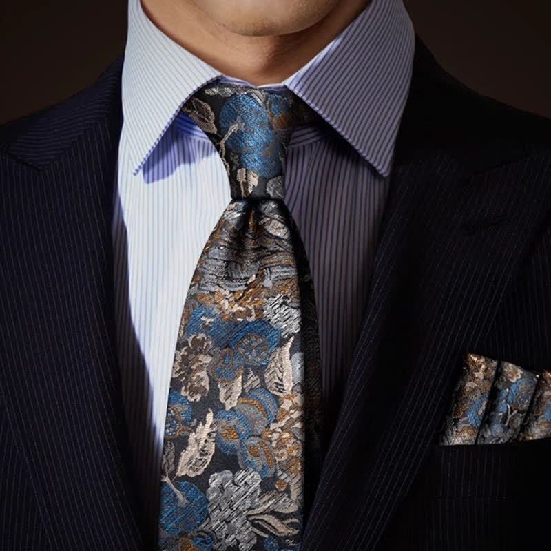 Cravatta da uomo con motivo floreale blu e giallo "Garden In The Air"