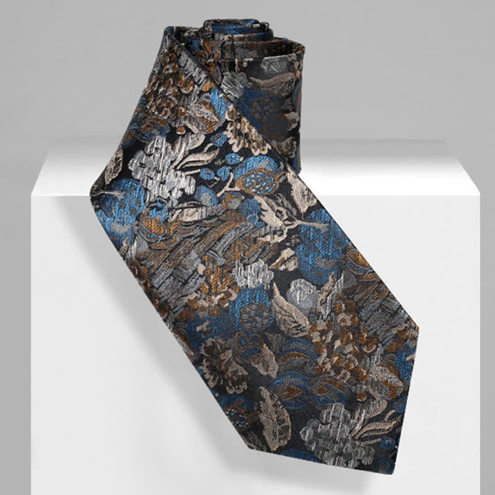 Cravatta da uomo con motivo floreale blu e giallo "Garden In The Air"