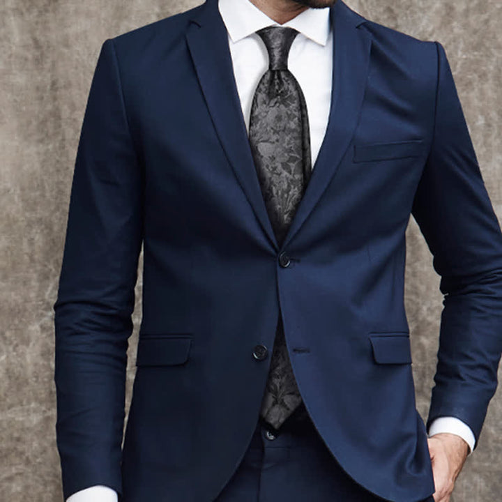 Cravatta da uomo in pura seta con motivo floreale grigio scuro e nero