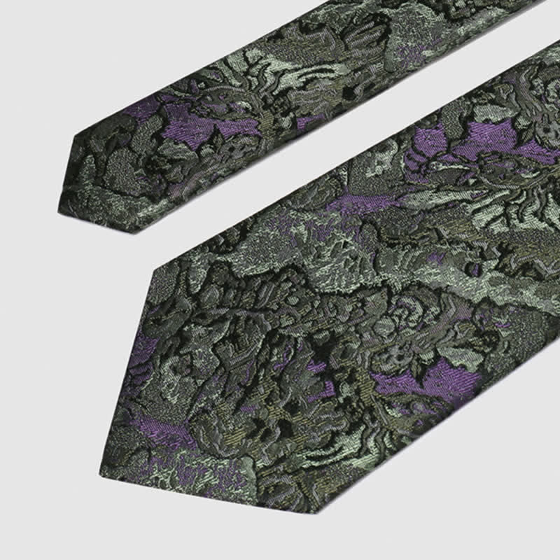 Cravatta da uomo in pura seta con motivo astratto delicato viola e grigio