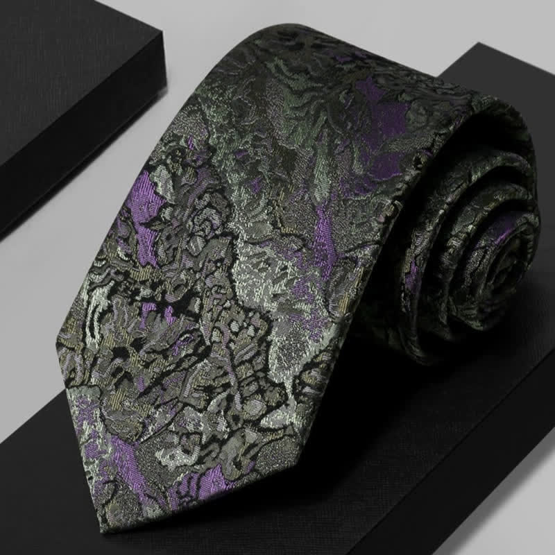 Cravatta da uomo in pura seta con motivo astratto delicato viola e grigio - Viola e grigio - image 0