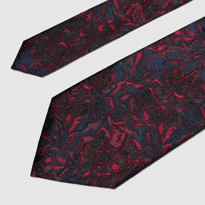 Cravatta da uomo vintage in pura seta con fiori rosso scuro