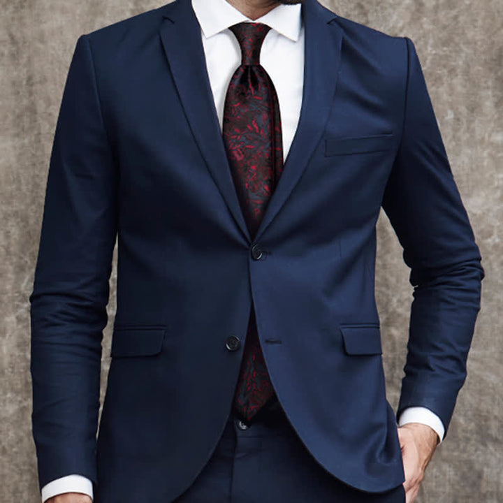 Cravatta da uomo vintage in pura seta con fiori rosso scuro