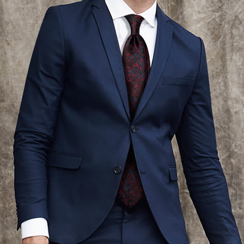 Cravatta da uomo vintage in pura seta con fiori rosso scuro