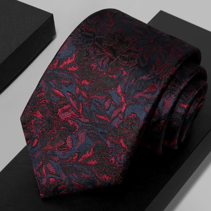 Cravatta da uomo vintage in pura seta con fiori rosso scuro - Rosso scuro - image 0