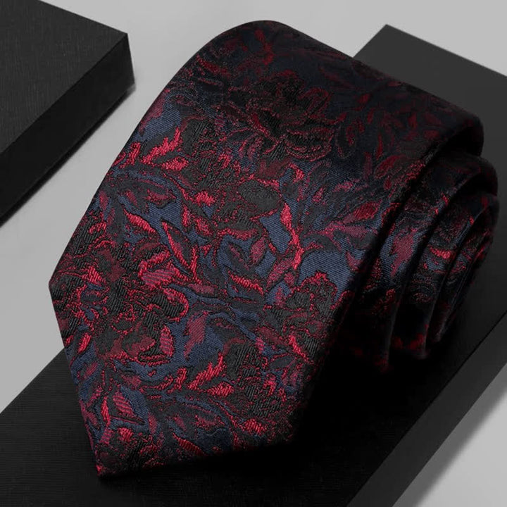 Cravatta da uomo vintage in pura seta con fiori rosso scuro