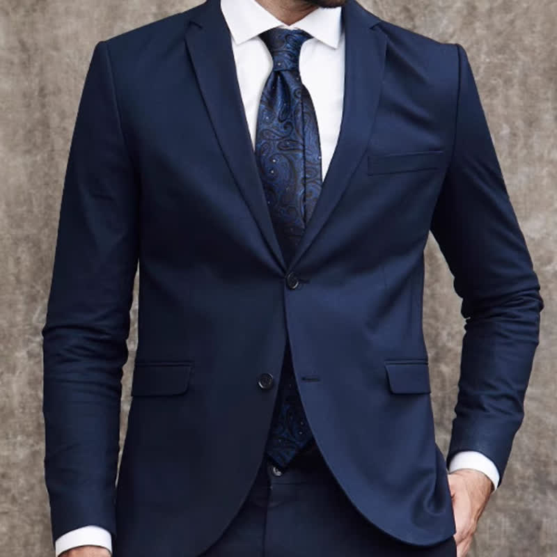 Cravatta da uomo in pura seta con motivo Paisley blu scuro e nero