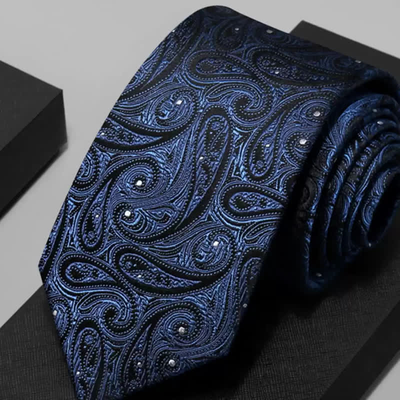 Cravatta da uomo in pura seta con motivo Paisley blu scuro e nero - Blu scuro e nero - image 0