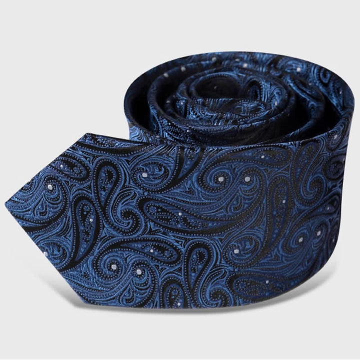 Cravatta da uomo in pura seta con motivo Paisley blu scuro e nero