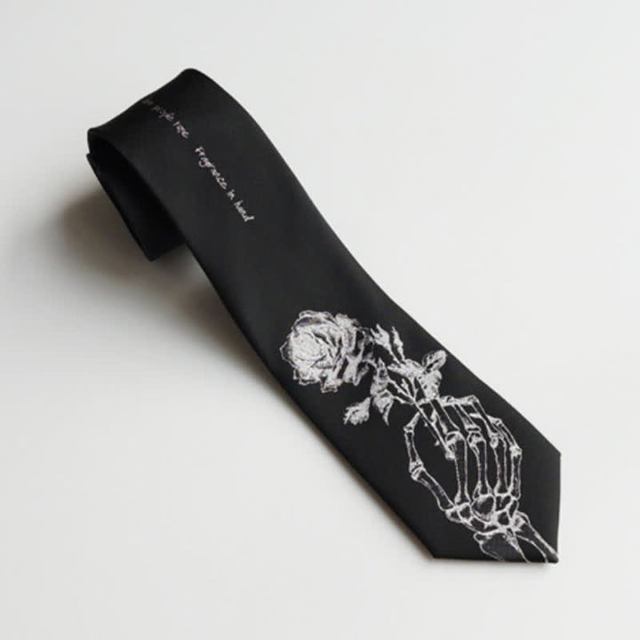 Cravatta da uomo nera e argento con stampa "Give People Rose"