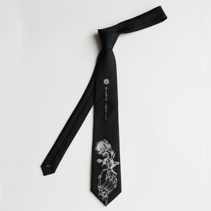 Cravatta da uomo nera e argento con stampa "Give People Rose"