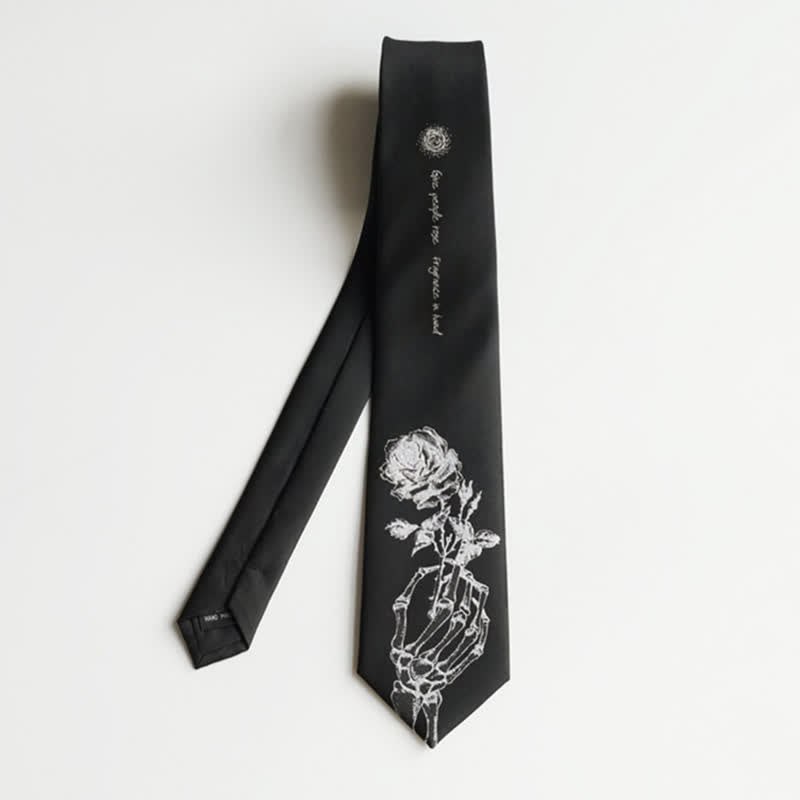 Cravatta da uomo nera e argento con stampa "Give People Rose"