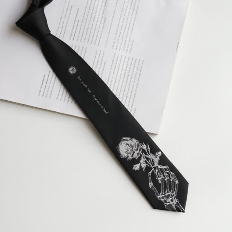 Cravatta da uomo nera e argento con stampa "Give People Rose"