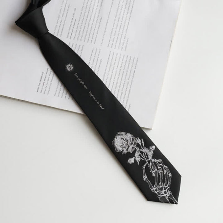Cravatta da uomo nera e argento con stampa "Give People Rose"