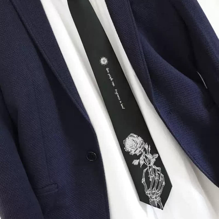 Cravatta da uomo nera e argento con stampa "Give People Rose"