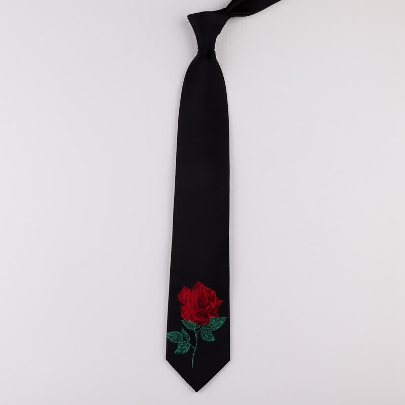Cravatta da uomo nera ricamata con rosa blu Enchantress