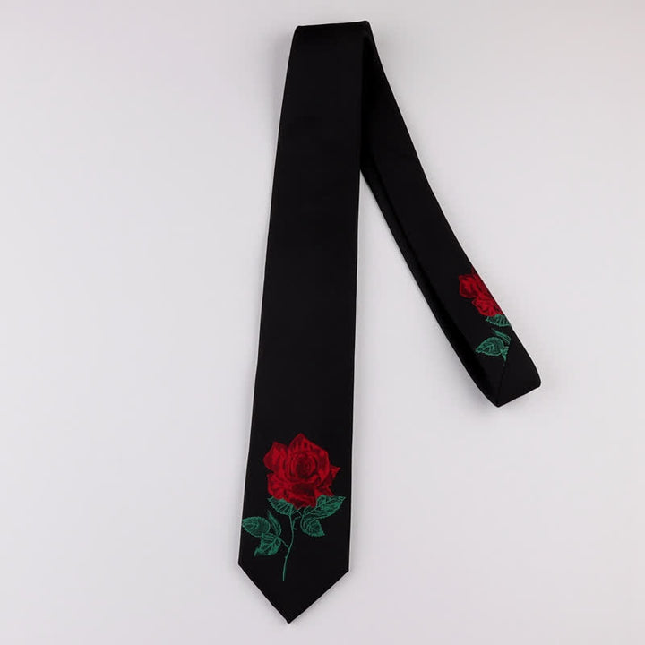 Cravatta da uomo nera ricamata con rosa blu Enchantress