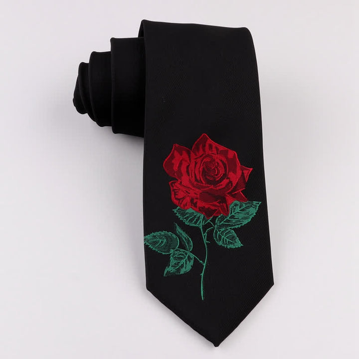 Cravatta da uomo nera ricamata con rosa blu Enchantress