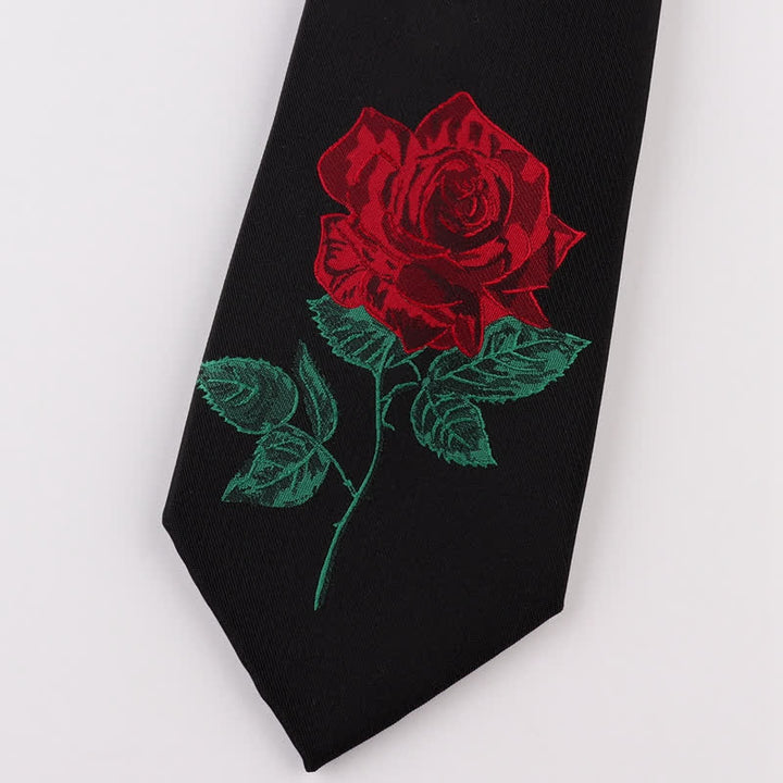 Cravatta da uomo nera ricamata con rosa blu Enchantress