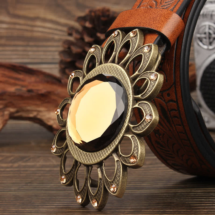 Cintura in pelle con fibbia a girasole Crystal Burst - image 3